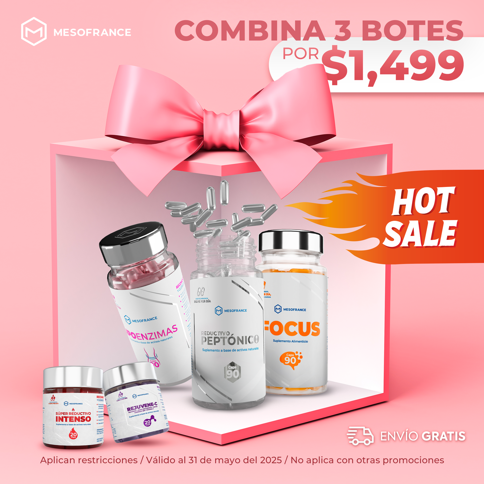 3 BOTES DE 90 CÁPSULAS x $1,499 + REGALO 2 TRATAMIENTOS MESOFRANCE